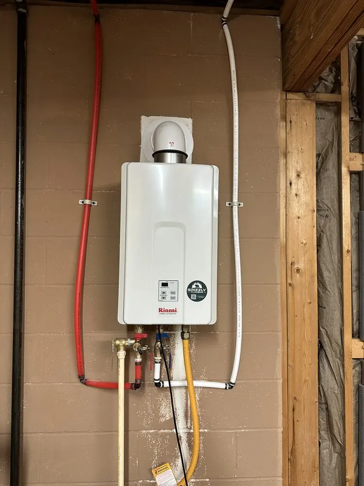 Gas supply line for a tankless water heater installed by Grizzly Plumbing