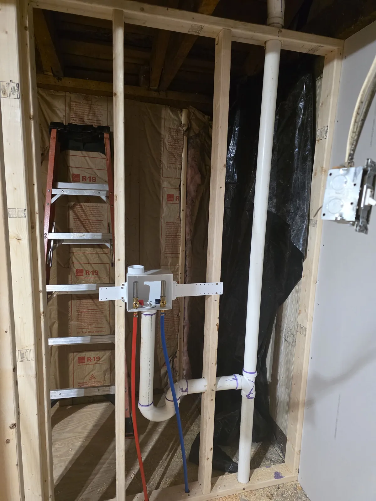 Shower valve rough-in plumbing during a bathroom remodel by Grizzly Plumbing