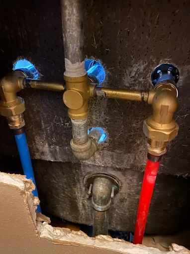 Grizzly Plumbing technician repairing a shower valve